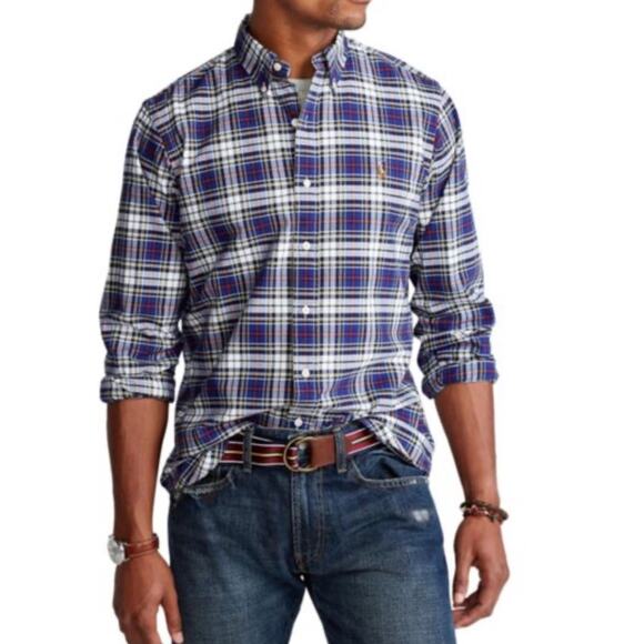Ralph Lauren Men's Classic Fit Plaid Oxford Size Preppy Blue Red Navy Plaid - Picture 9 of 9